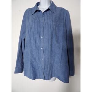 Laura Scott Petite XLP Faux Suede Blouse Top Peri Blue Button Career Office